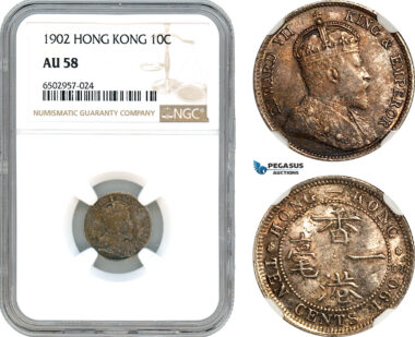 AH627, Hong Kong, Edward VII, 10 Cents 1902, Silver, NGC AU58