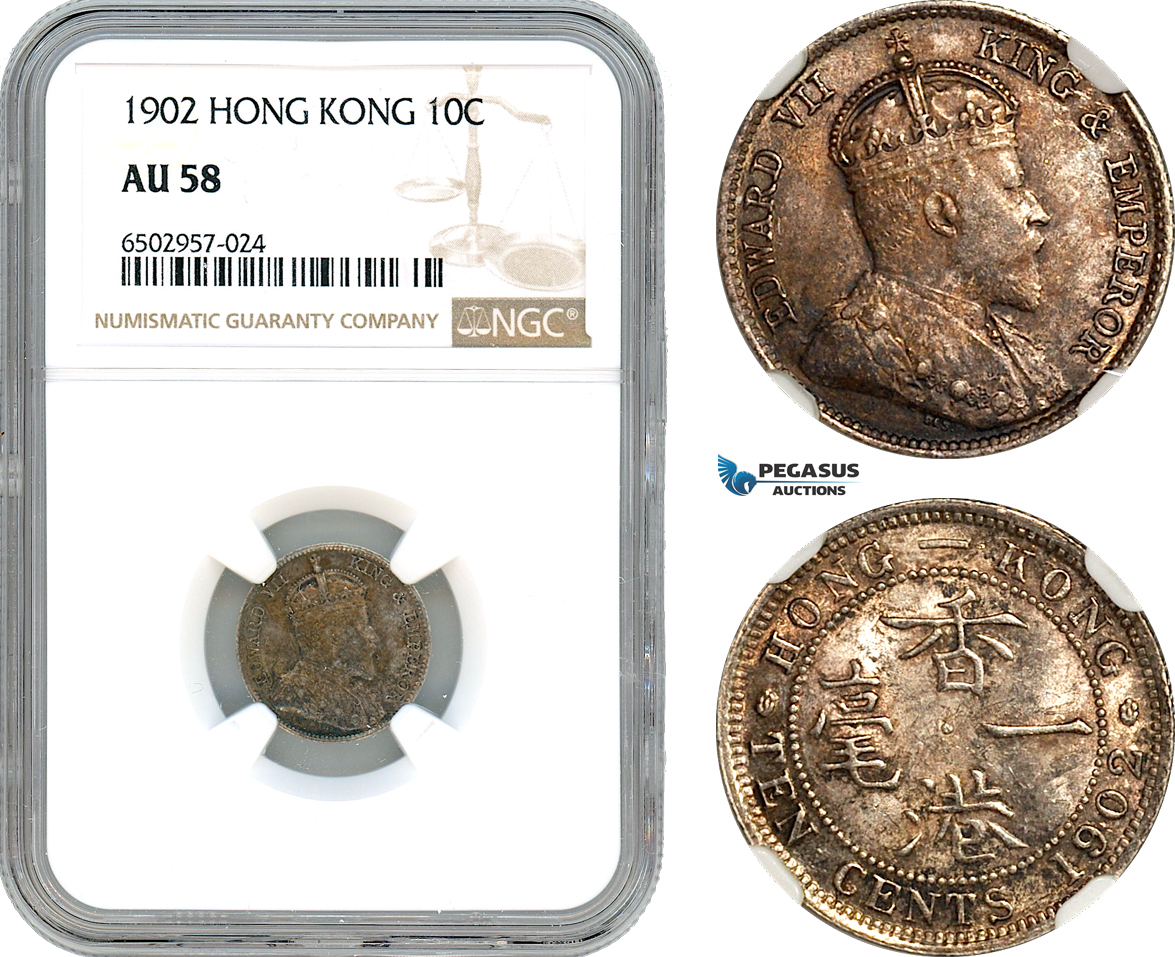 AH627, Hong Kong, Edward VII, 10 Cents 1902, Silver, NGC AU58