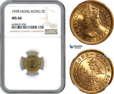 AH631, Hong Kong, Elizabeth II, 5 Cents 1978, London Mint, NGC MS66