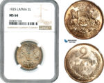 AH677, Latvia, 2 Lati 1925, Silver, NGC MS64