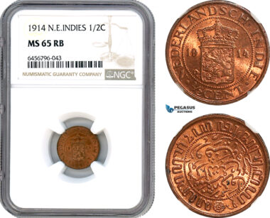 AH710, Netherlands East Indies, 1/2 Cent 1914, NGC MS65RB