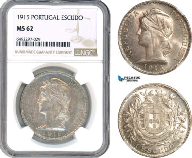 AH736, Portugal, 1 Escudo 1915, Silver, NGC MS62