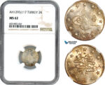 AH825, Ottoman Empire, Turkey, Abdülhamid II, 2 Kurush AH1293//17, Silver, NGC MS62