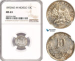 AH83, Mexico, 10 Centavos 1892 Mo M, Mexico City Mint, Silver, NGC MS63