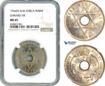 AH840, British West Africa, Edward VIII, 1 Penny 1936 KN, Kings Norton Mint, NGC MS65