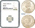 AH876, India (British) Victoria, 2 Annas 1862 C, Calcutta Mint, Silver, NGC MS63