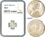 AH878, India (British) Victoria, 2 Annas 1862 C, Calcutta Mint, Silver, NGC MS63