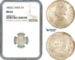 AH879, India (British) Victoria, 2 Annas 1862 C, Calcutta Mint, Silver, NGC MS64