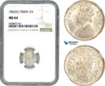 AH880, India (British) Victoria, 2 Annas 1862 C, Calcutta Mint, Silver, NGC MS64
