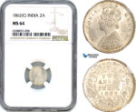 AH883, India (British) Victoria, 2 Annas 1862 C, Calcutta Mint, Silver, NGC MS64