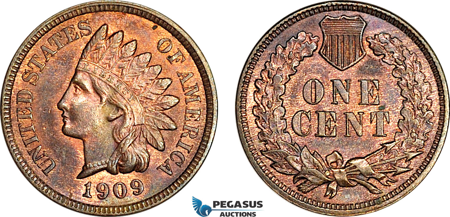 AH913, United States, Indian Head Cent 1909, Philadelphia Mint, aUNC