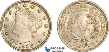 AH915, United States, Liberty Nickel 5 Cents 1903, Philadelphia Mint, UNC, few spots on Rev.