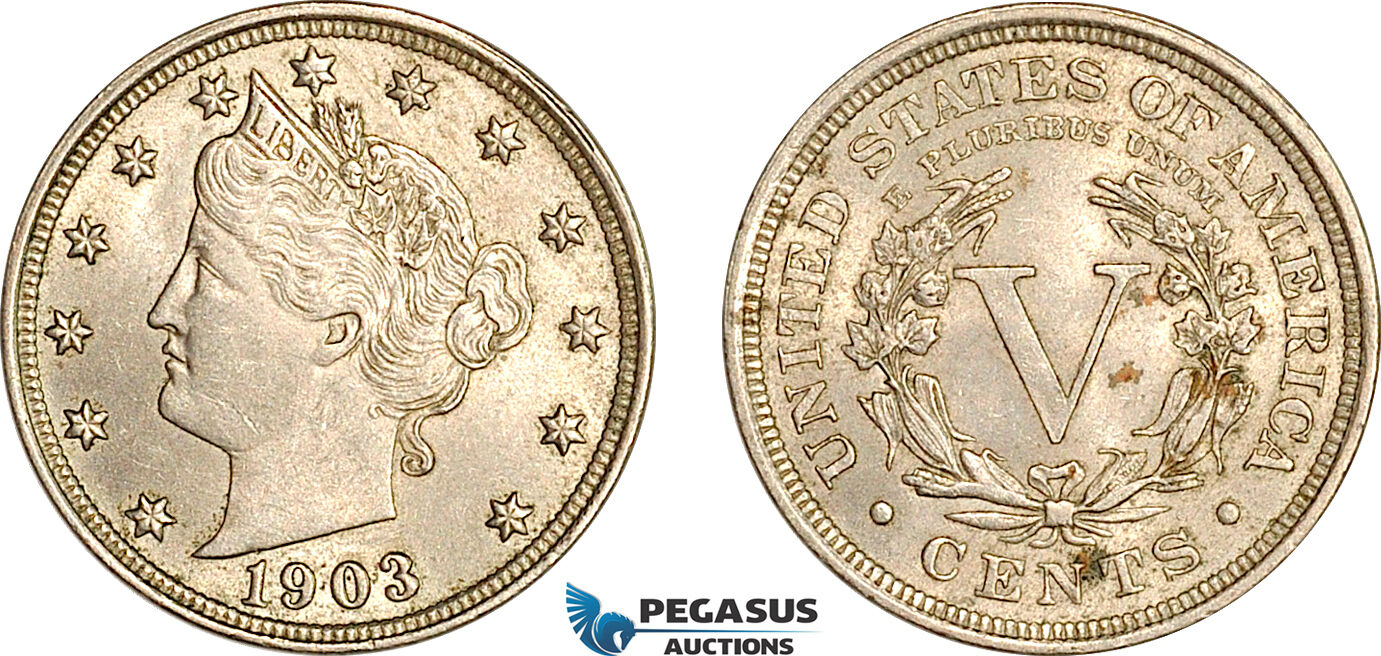 AH915, United States, Liberty Nickel 5 Cents 1903, Philadelphia Mint, UNC, few spots on Rev.