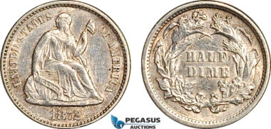 AH916, United States, Seated Liberty Half Dime 1872, Silver, Philadelphia Mint, Cleaned AU