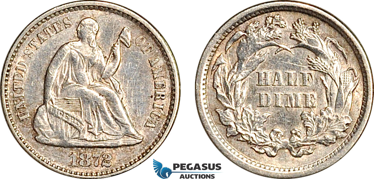 AH916, United States, Seated Liberty Half Dime 1872, Silver, Philadelphia Mint, Cleaned AU