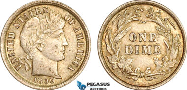 AH917, United States, Barber One Dime 1899, Silver, Philadelphia Mint, Lustrous AU
