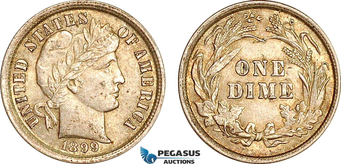 AH917, United States, Barber One Dime 1899, Silver, Philadelphia Mint, Lustrous AU