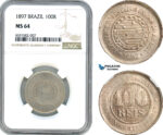 AH929, Brazil, 100 Reis 1897, NGC MS64, Pop 1/1, Rare Grade!
