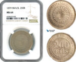 AH931, Brazil, 200 Reis 1899, NGC MS64, Pop 2/1, Rare Grade!