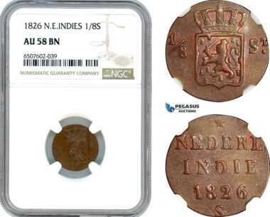 AH979, Netherlands East Indies, 1/8 Stuiver 1826, NGC AU58BN