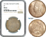 AI056, Egypt, Fuad, 10 Piastres AH1348 // 1929 BP, Budapest Mint, Silver, NGC MS62