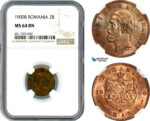 AI093, Romania, Carol I, 2 Bani 1900 B, Bucharest Mint, NGC MS64BN