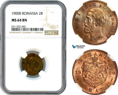AI093, Romania, Carol I, 2 Bani 1900 B, Bucharest Mint, NGC MS64BN