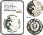 AI216, Bulgaria, 25 Leva 1986, World Football Soccer, Date Left & Below Eagle, Sofia Mint, Silver, NGC PF68 Ultra Cameo