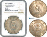 AI224, China, "Memento" Dollar 1927, Silver, L&M-49, 6 Pointed Stars, NGC MS63