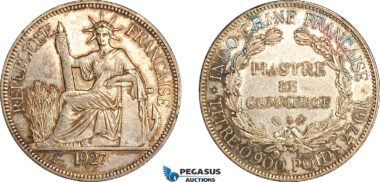 AI242, French Indo-China, Piastre 1927 A, Paris Mint, Silver, Toned EF