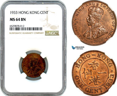 AI250, Hong Kong, George V, 1 Cent 1933, London Mint, NGC MS64BN