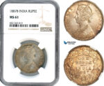 AI255, India (British) Victoria, 1 Rupee 1887 B, Bombay Mint, Silver, NGC MS61