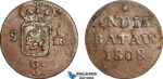 AI276, Netherlands East Indies, Batavian Republic, 1 Duit 1808, Mint Error Double Struck, EF