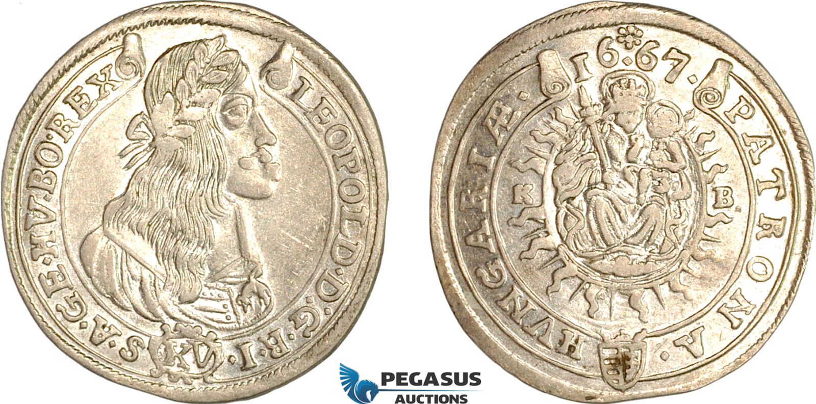 AI631, Hungary, Leopold I, 15 Kreuzer 1667 KB, Kremnitz, Silver (6.22g) Lustrous, aEF