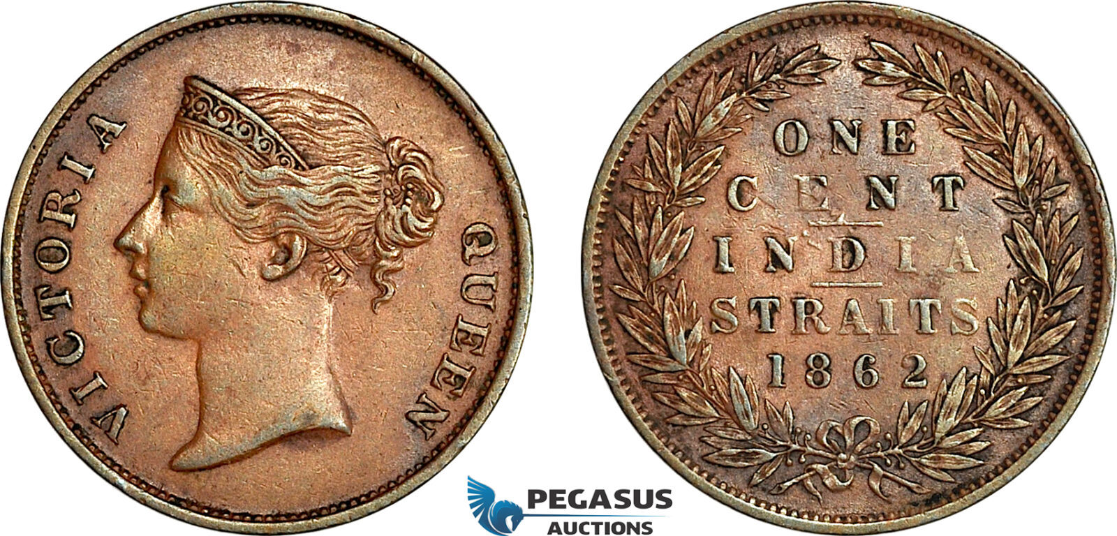 AI653, Straits Settlements, Victoria, 1 Cent 1862, Calcutta Mint, aEF
