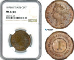 AI791, Straits Settlements, Victoria, 1 Cent 1872 H, Heaton Mint, NGC MS63BN