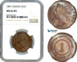 AI792, Straits Settlements, Victoria, 1 Cent 1897, London Mint, NGC MS62BN
