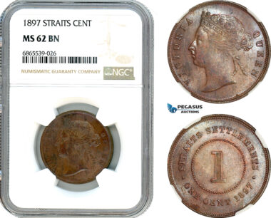 AI792, Straits Settlements, Victoria, 1 Cent 1897, London Mint, NGC MS62BN