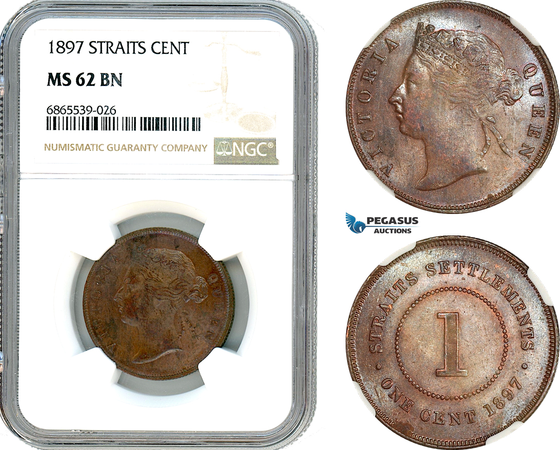 AI792, Straits Settlements, Victoria, 1 Cent 1897, London Mint, NGC MS62BN