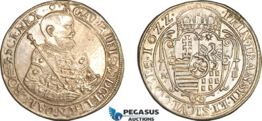 AI892, Transylvania, Gabriel Bethlen, 1 Taler 1622 N B, Nagybanya Mint, Silver, Ex. Mount, VF, Rare!