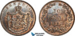 AI912, Romania, Carol I, 10 Bani 1867 Watt&Co, Birmingham Mint, Lightly Cleaned UNC