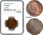 AI985, Straits Settlements, Edward VII, 1 Cent 1906, NGC XF Details, Rare!