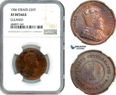 AI985, Straits Settlements, Edward VII, 1 Cent 1906, NGC XF Details, Rare!