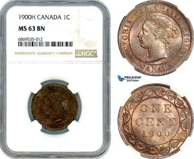 AJ009, Canada, Victoria, 1 Cent 1900 H, Heaton Mint, NGC MS63BN