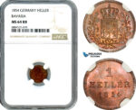 AJ014, Germany, Bavaria, Maximilian II, 1 Heller 1854, Munich Mint, NGC MS64RB