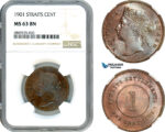 AJ032, Straits Settlements, Victoria, 1 Cent 1901, NGC MS63BN