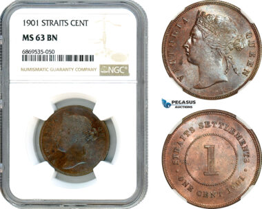 AJ032, Straits Settlements, Victoria, 1 Cent 1901, NGC MS63BN