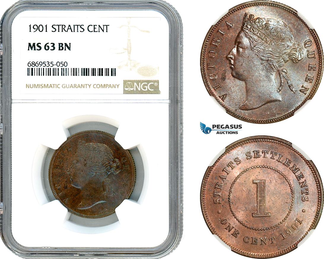 AJ032, Straits Settlements, Victoria, 1 Cent 1901, NGC MS63BN