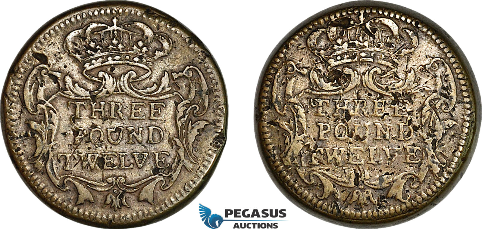 AJ128, Portugal & Brazil, Monetary Weight for 12800 Reis, Three Pound Twelve, (28.38g) VF+
