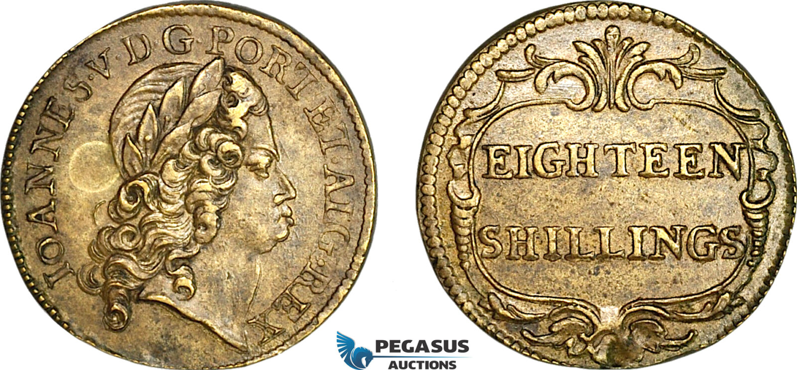 AJ130, Portugal & Brazil, John V, Monetary Weight for 3200 Reis, 18 Shillings, (7.11g) EF-
